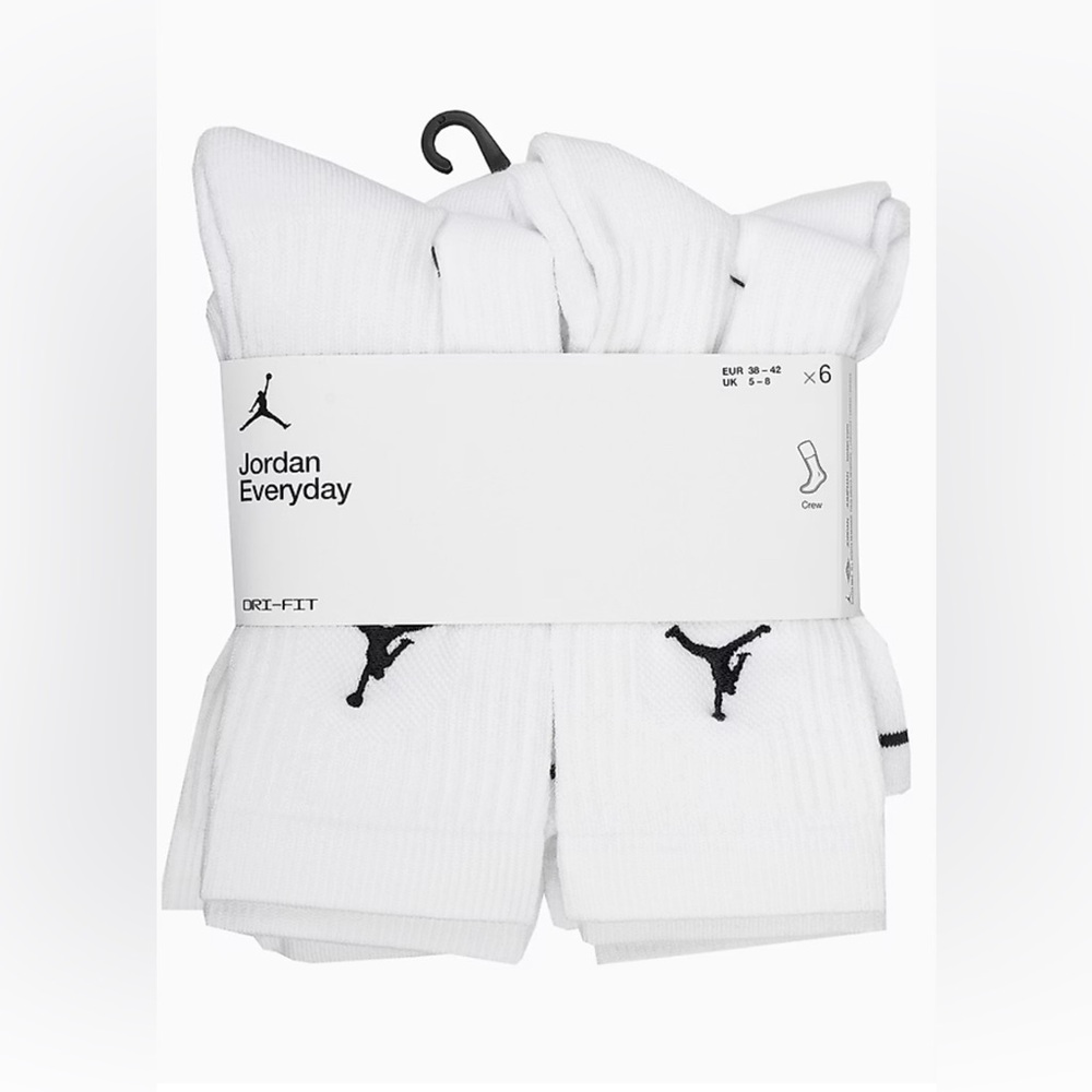NEW Nike Air Jordan Dri-fit Everyday Cushioned Crew Socks 6 Pairs White